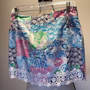 Women Lilly Pulitzer Marigold Sea Life Graphic Cotton Skort Size 2